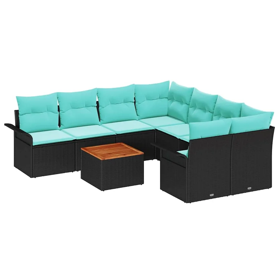 Ensemble de canapé de jardin avec coussin 9 pcs Noir polyrotin - 2