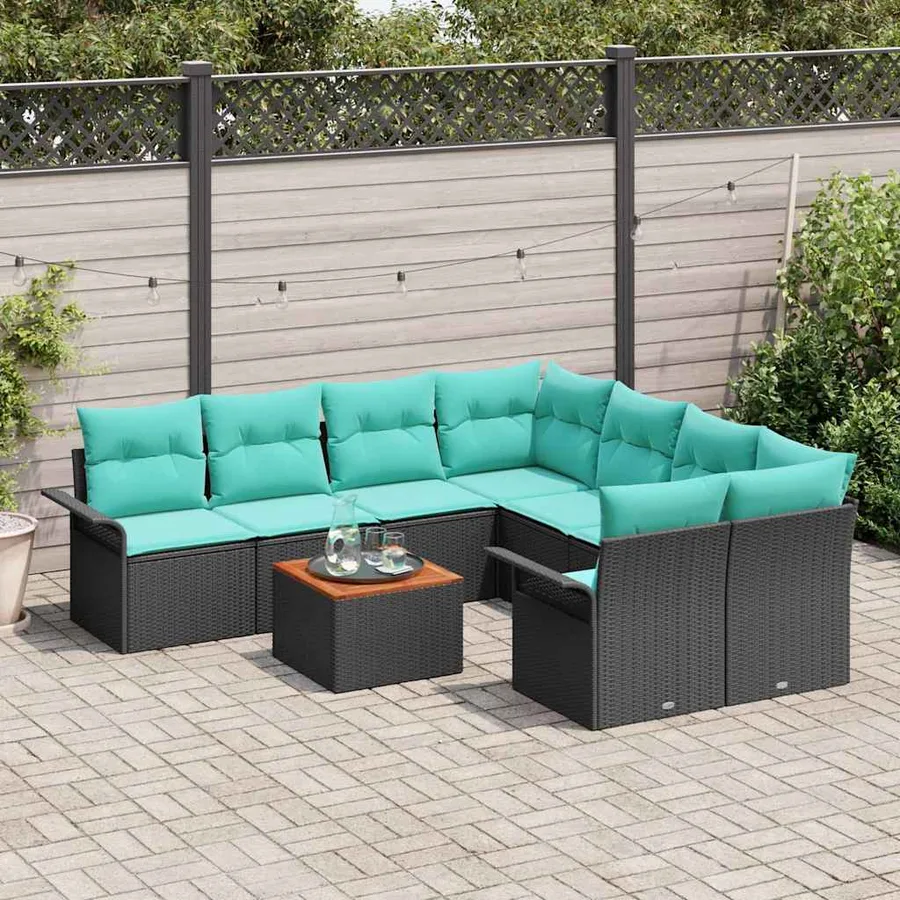 Ensemble de canapé de jardin avec coussin 9 pcs Noir polyrotin - 3