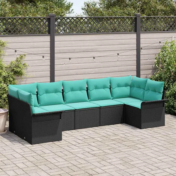 Ensemble de canapé de jardin avec coussin 7 pcs Noir Poly rotin