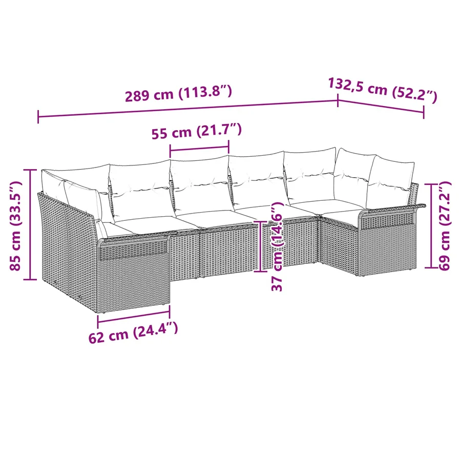 Ensemble de canapé de jardin avec coussin 7 pcs Noir Poly rotin - 11