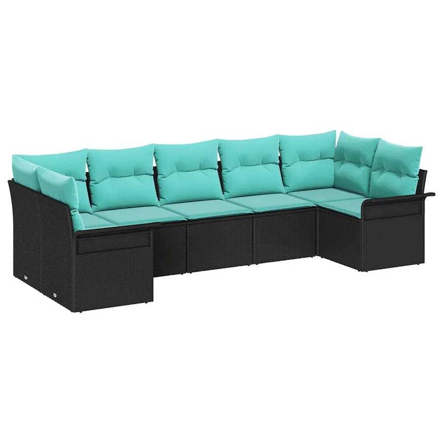 Ensemble de canapé de jardin avec coussin 7 pcs Noir Poly rotin - 2