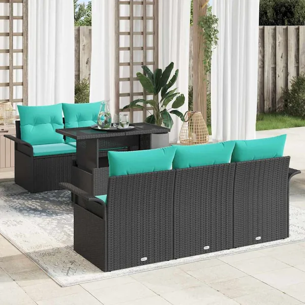Ensemble de canapé de jardin avec coussin 6 pcs Noir polyrotin