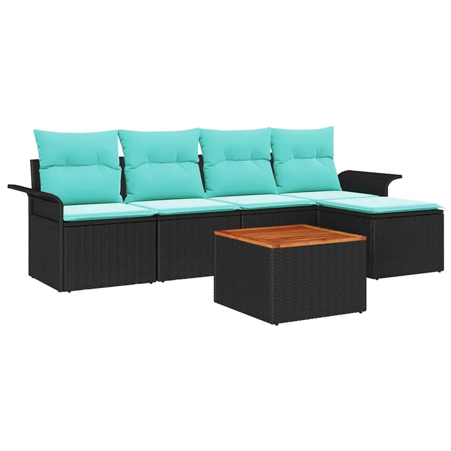 Ensemble de canapé de jardin avec coussin 6 pcs Noir polyrotin - 2