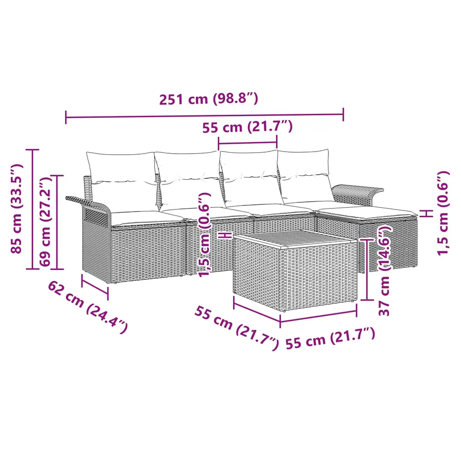 Ensemble de canapé de jardin avec coussin 6 pcs Noir polyrotin - 9