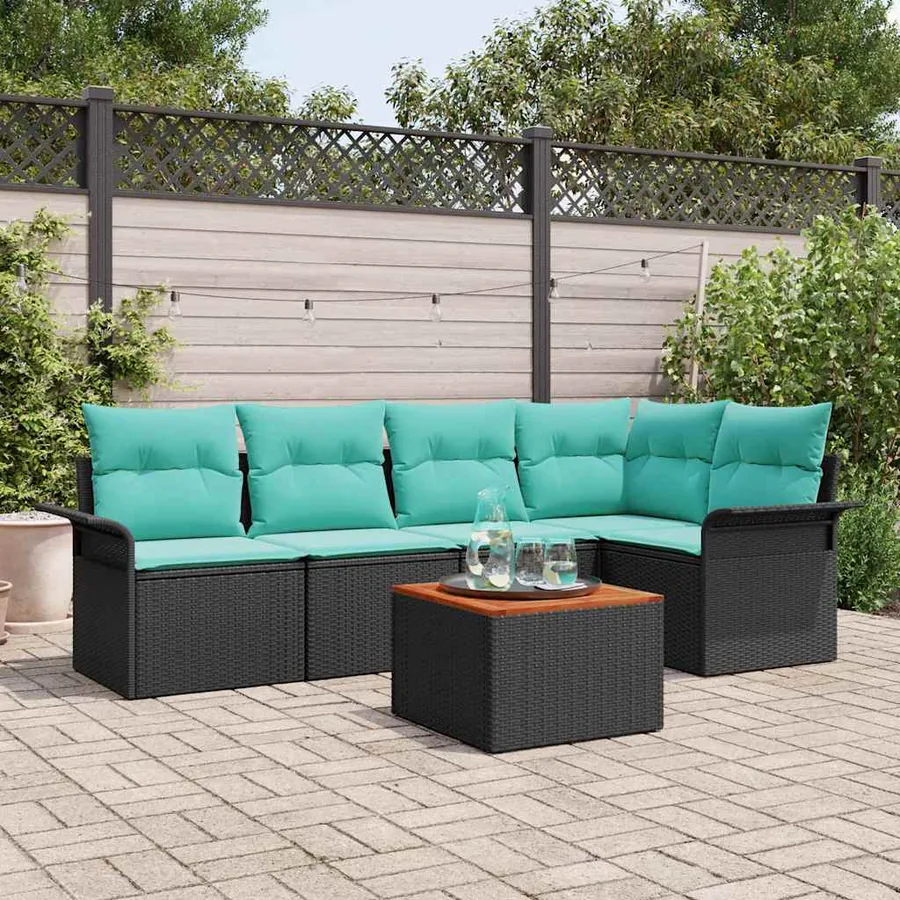 Ensemble de canapé de jardin avec coussin 6 pcs Noir polyrotin