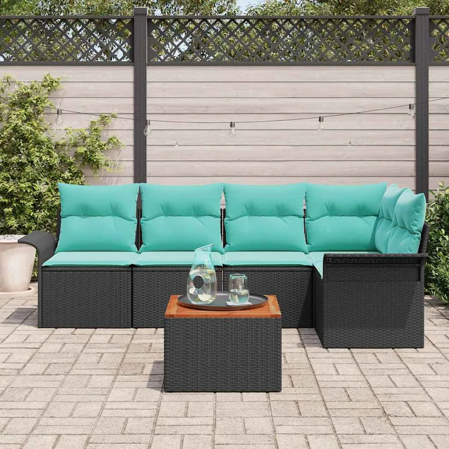 Ensemble de canapé de jardin avec coussin 6 pcs Noir polyrotin - 3
