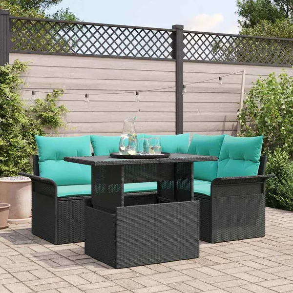 Ensemble de canapé de jardin avec coussin 5 pcs Noir polyrotin