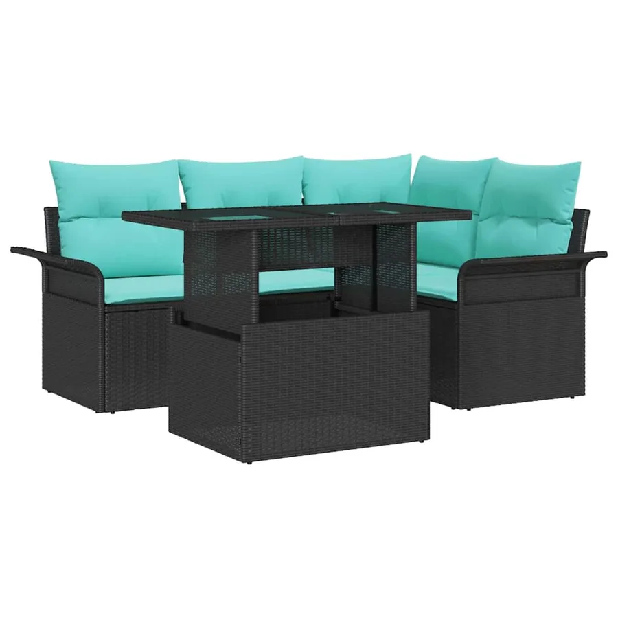 Ensemble de canapé de jardin avec coussin 5 pcs Noir polyrotin - 2