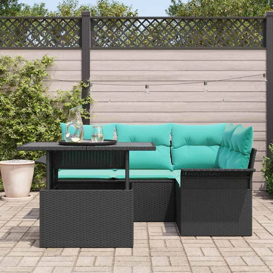 Ensemble de canapé de jardin avec coussin 5 pcs Noir polyrotin - 3