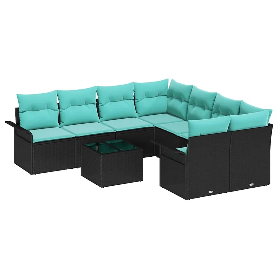 Ensemble de canapé de jardin 9 pcs Noir et turquoise polyrotin - 2