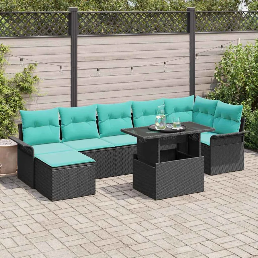 Ensemble de canapé de jardin avec coussin 8 pcs Noir polyrotin