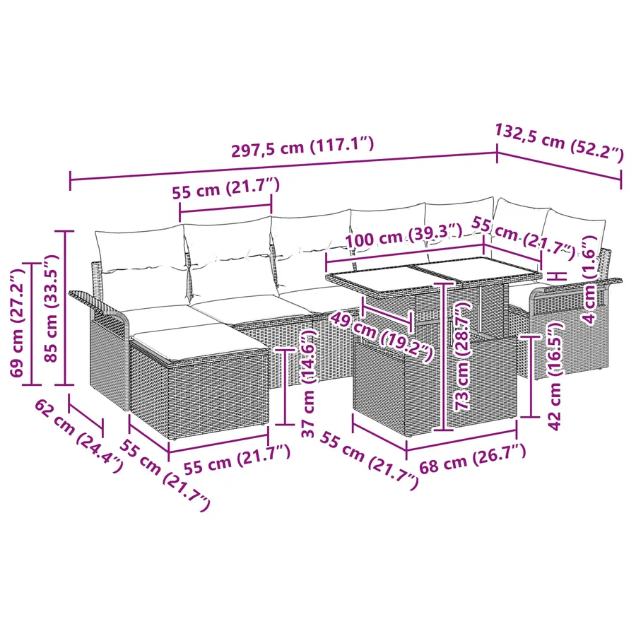 Ensemble de canapé de jardin avec coussin 8 pcs Noir polyrotin - 12