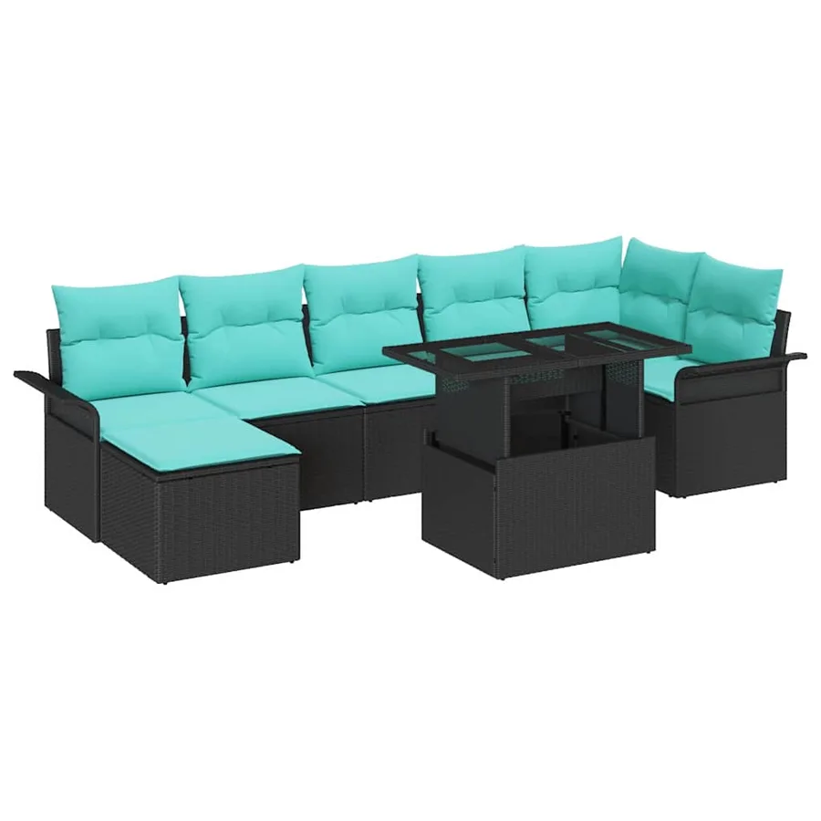 Ensemble de canapé de jardin avec coussin 8 pcs Noir polyrotin - 2