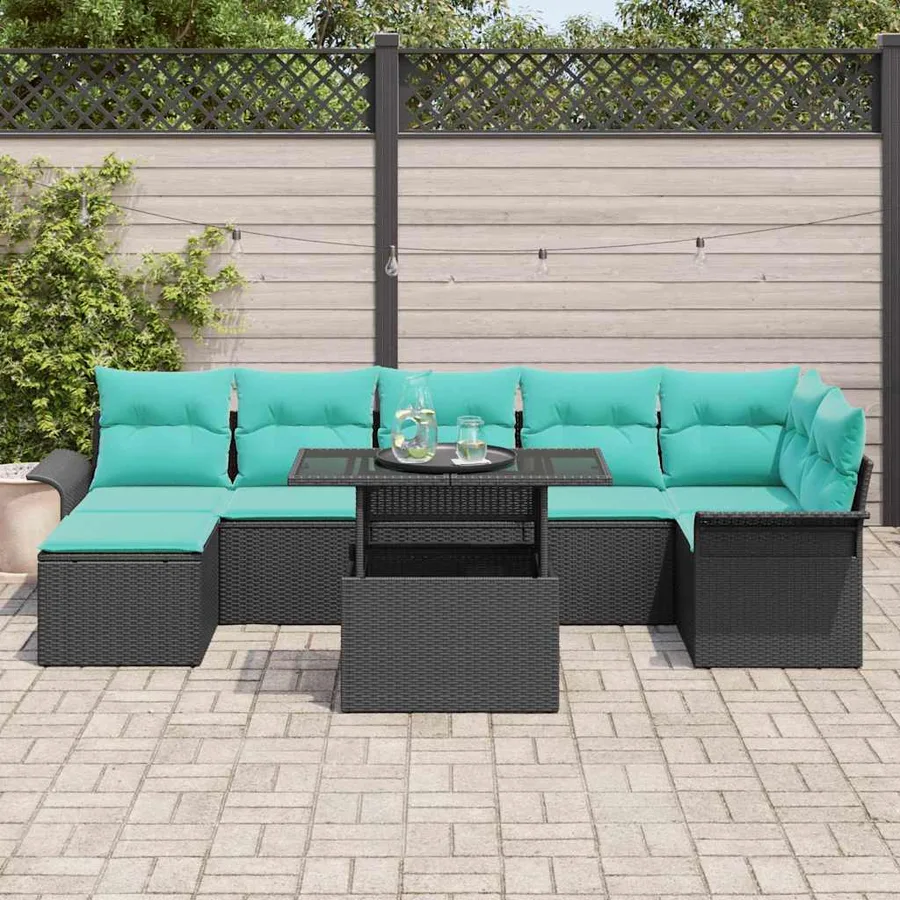Ensemble de canapé de jardin avec coussin 8 pcs Noir polyrotin - 3