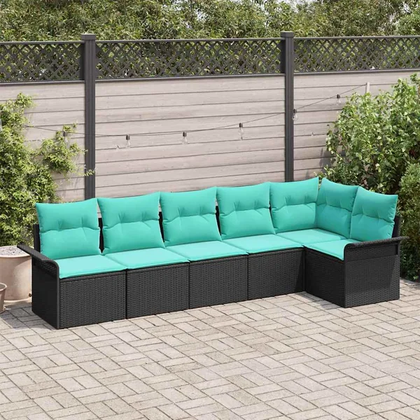 Ensemble de canapé de jardin avec stockage 6 pcs Noir polyrotin