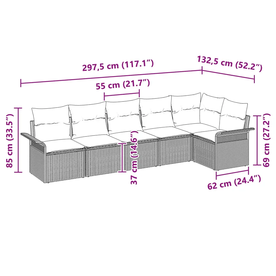 Ensemble de canapé de jardin avec stockage 6 pcs Noir polyrotin - 15