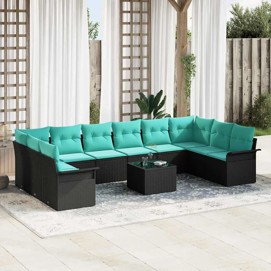 Ensemble de canapé de jardin 11 pcs Noir Poly rotin