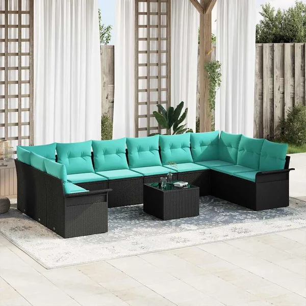 Ensemble de canapé de jardin 11 pcs Noir Poly rotin