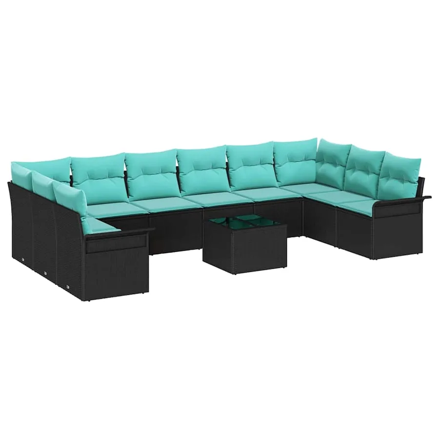 Ensemble de canapé de jardin 11 pcs Noir Poly rotin - 2