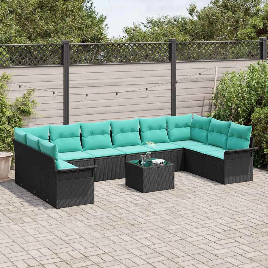 Ensemble de canapé de jardin 11 pcs Noir Poly rotin - 3