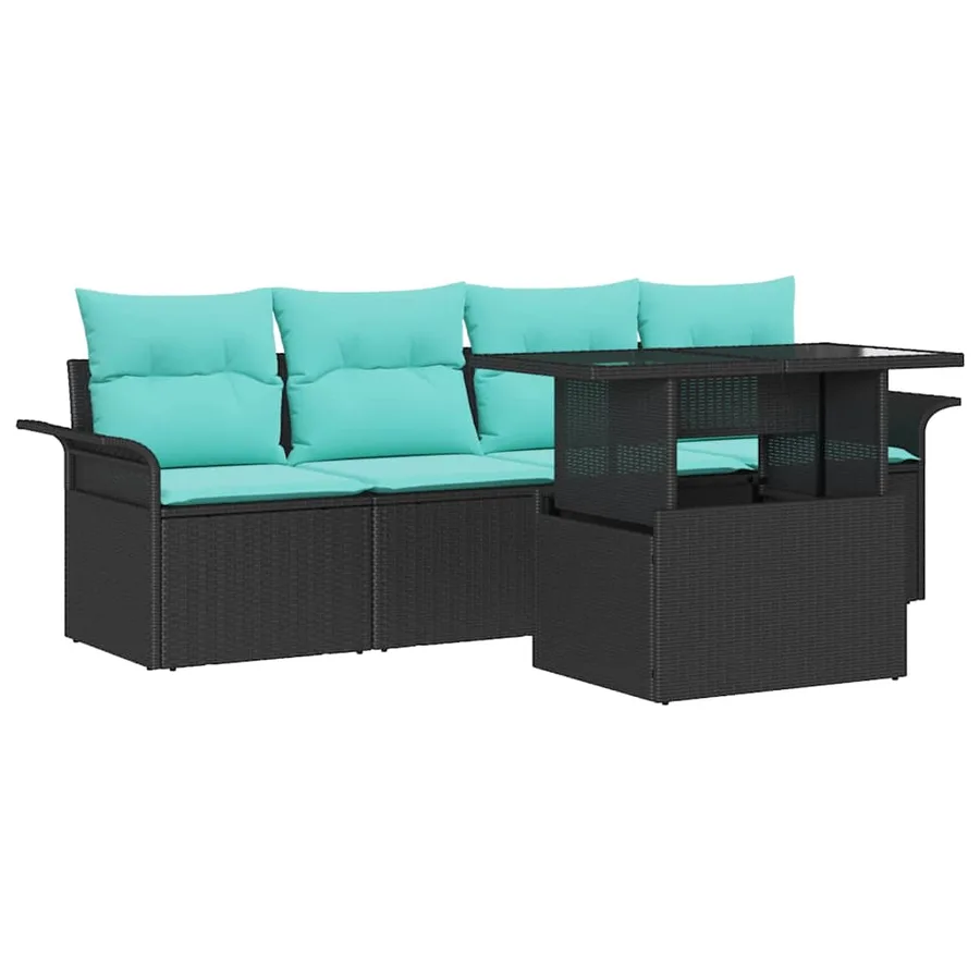 Ensemble de canapé de jardin avec coussin 5 pcs Noir polyrotin - 2