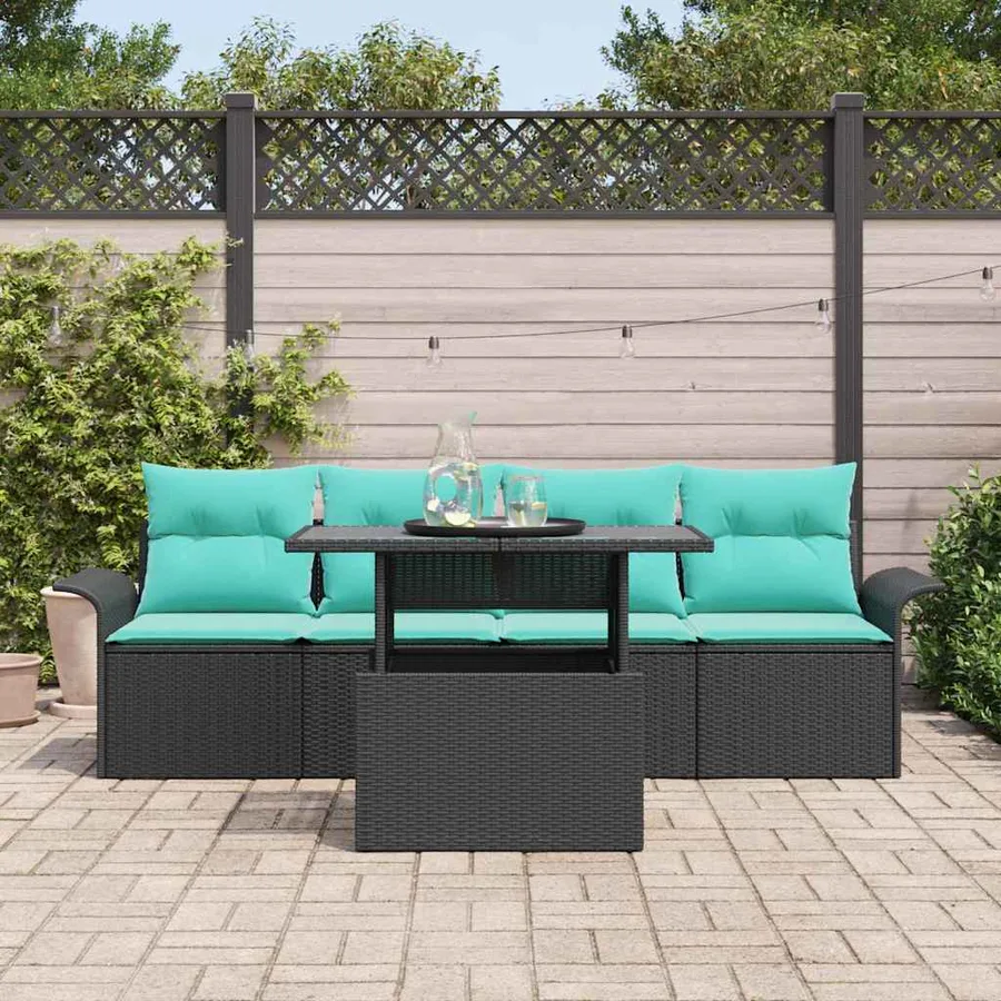 Ensemble de canapé de jardin avec coussin 5 pcs Noir polyrotin - 3