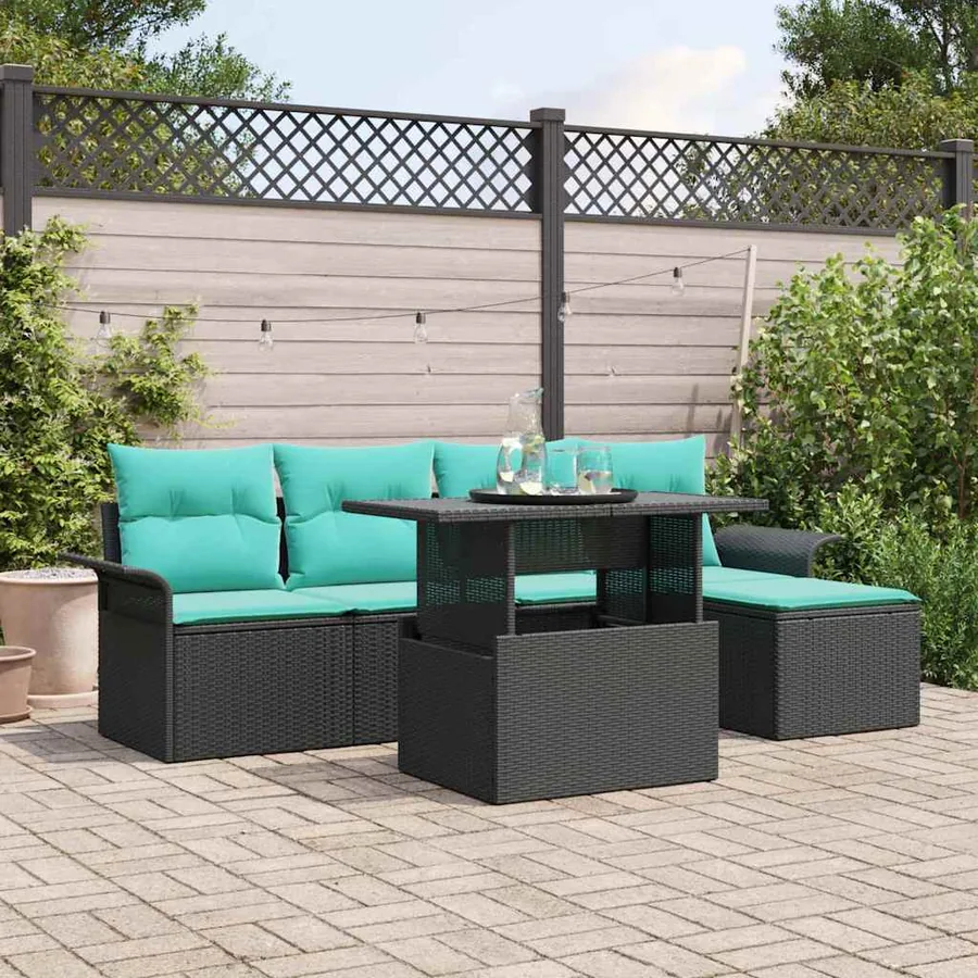 Ensemble de canapé de jardin avec coussin 6 pcs Noir Poly rotin