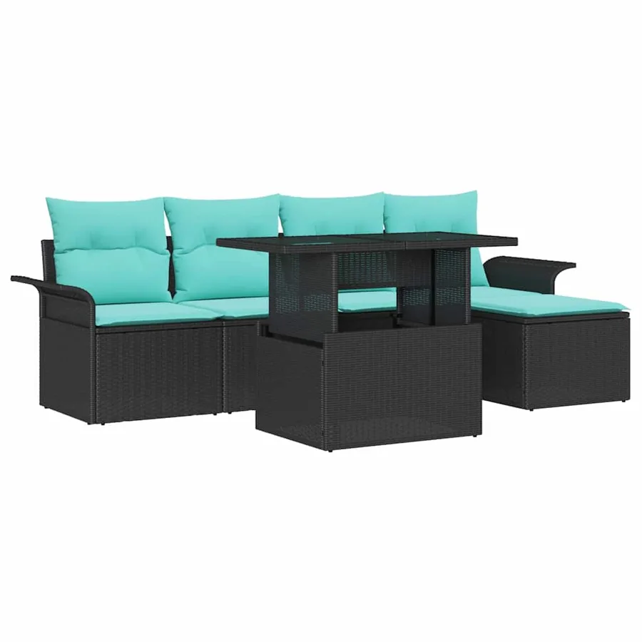 Ensemble de canapé de jardin avec coussin 6 pcs Noir Poly rotin - 2