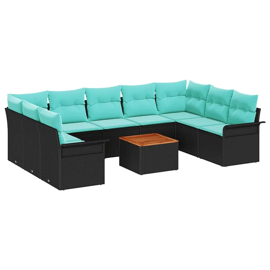 Ensemble de canapé de jardin 10 pcs Noir et turquoise polyrotin - 2