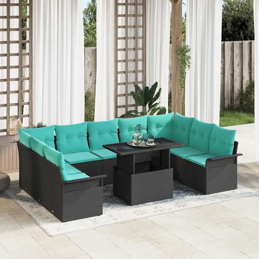 Ensemble de canapé de jardin 10 pcs Noir Poly Rattan