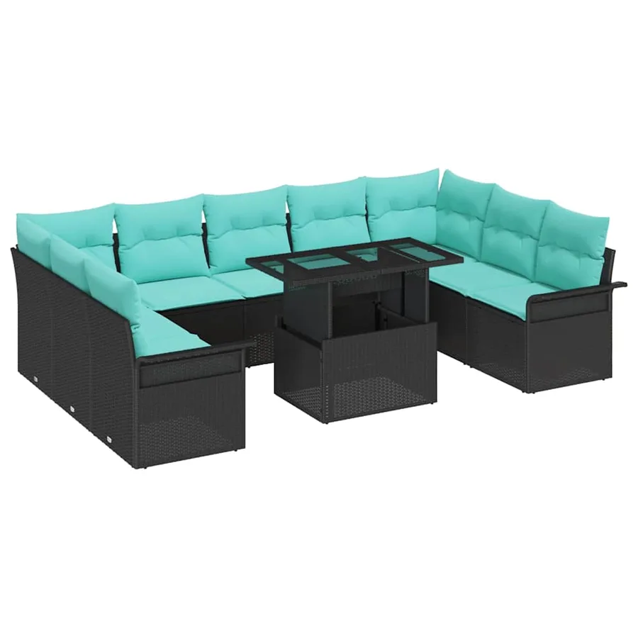 Ensemble de canapé de jardin 10 pcs Noir Poly Rattan - 2