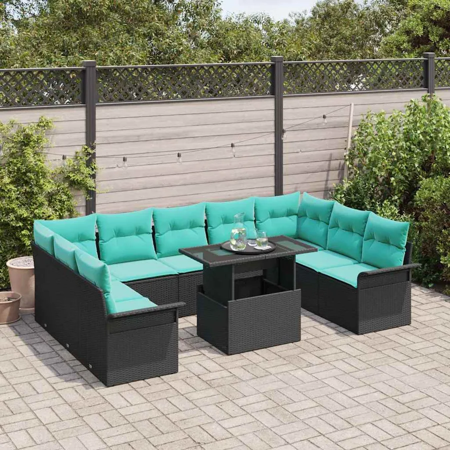 Ensemble de canapé de jardin 10 pcs Noir Poly Rattan - 3