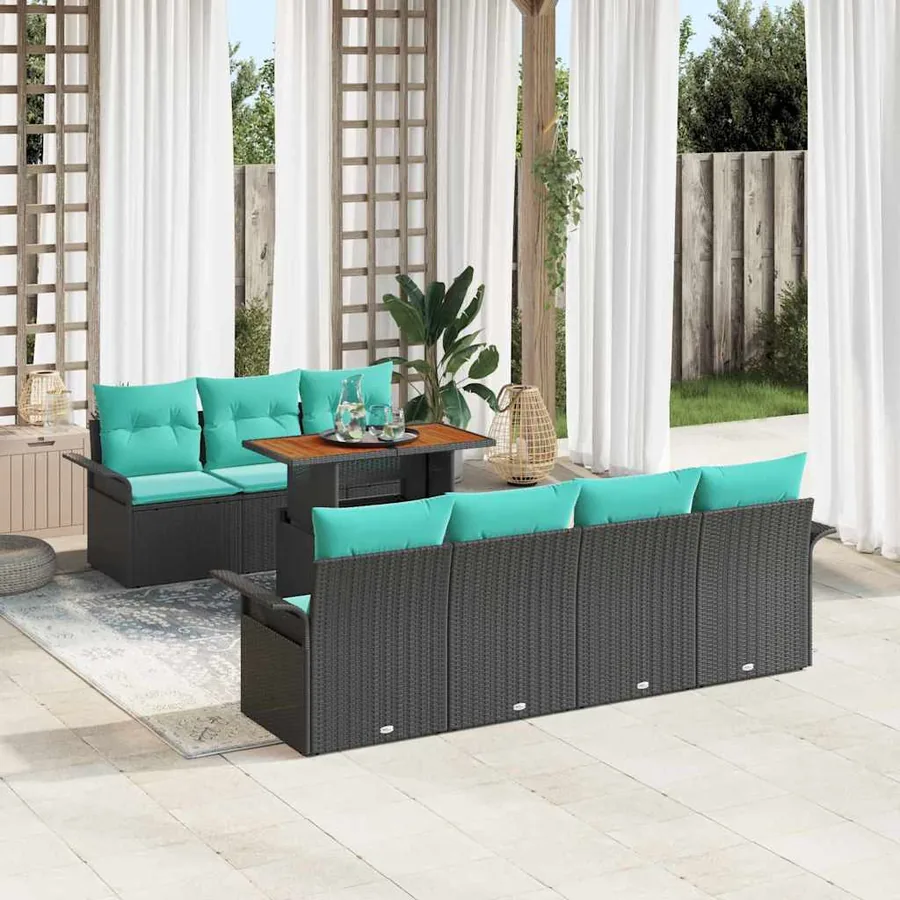 Ensemble de canapé de jardin 8 pcs Noir Poly rotin