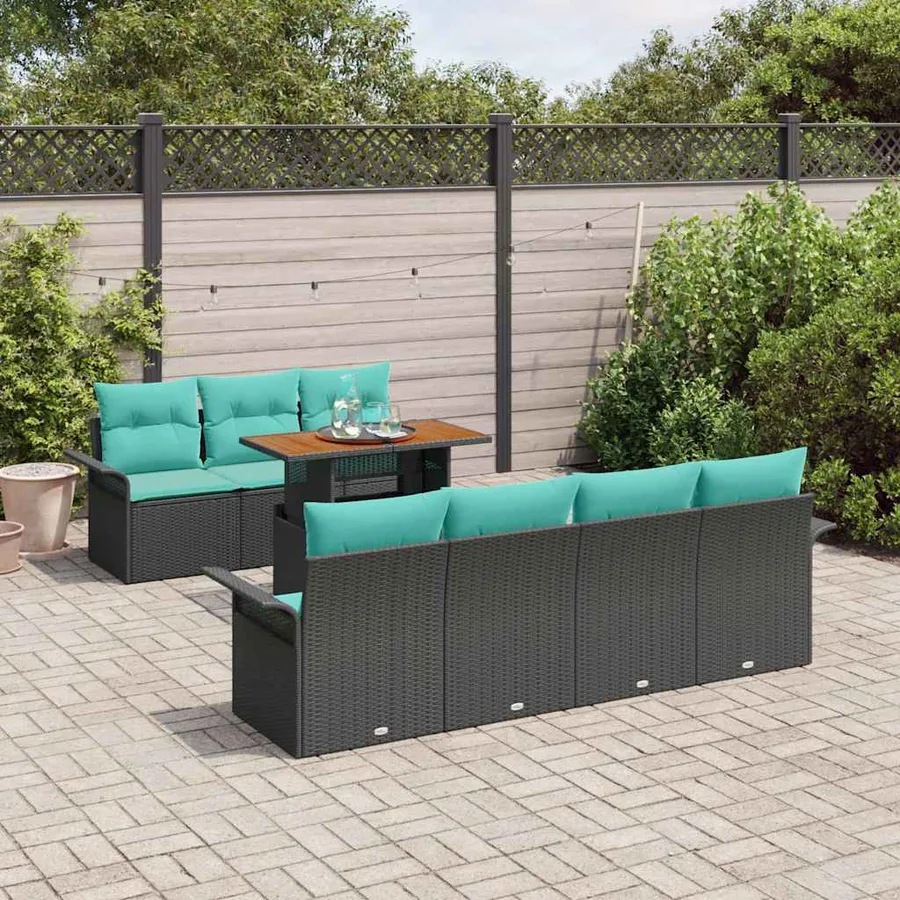 Ensemble de canapé de jardin 8 pcs Noir Poly rotin - 3