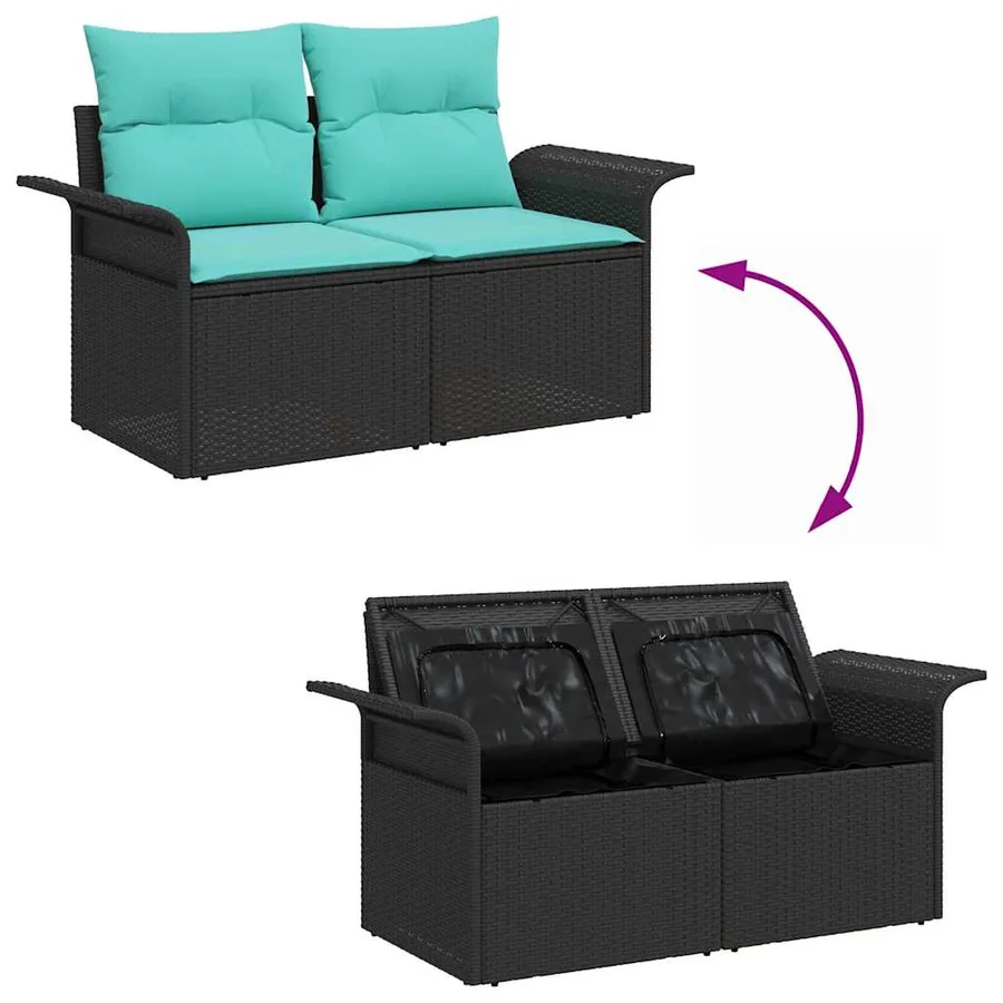 Ensemble de canapé de jardin 8 pcs Noir Poly rotin - 8