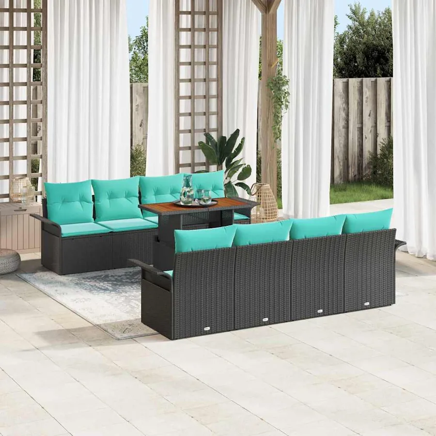 Ensemble de canapé de jardin 9 pcs Noir Poly rotin