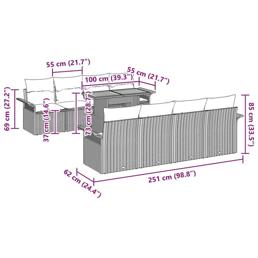 Ensemble de canapé de jardin 9 pcs Noir Poly rotin - 13
