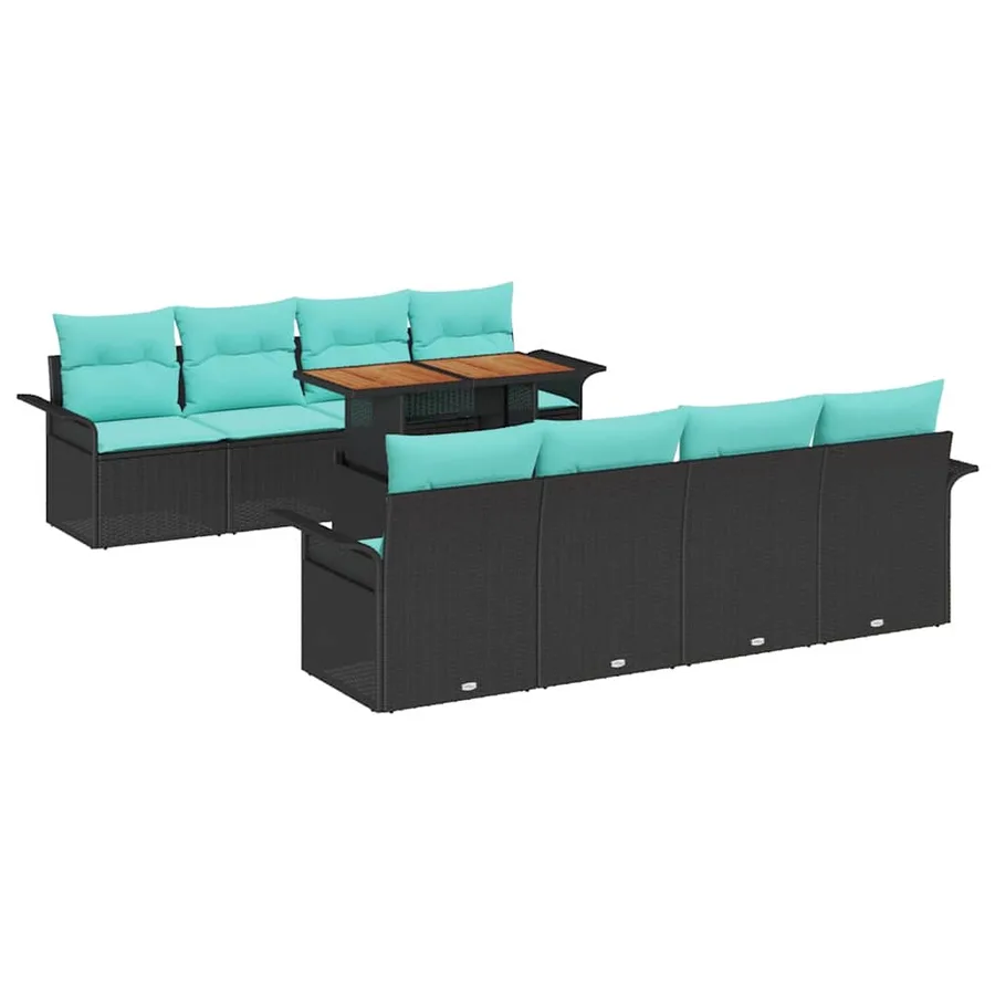 Ensemble de canapé de jardin 9 pcs Noir Poly rotin - 2