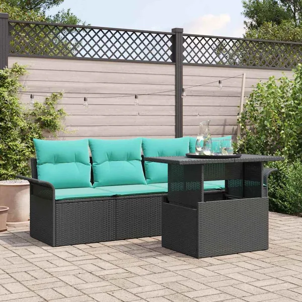 Ensemble de canapé de jardin avec coussin 5 pcs Noir Poly rotin