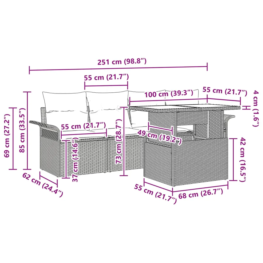 Ensemble de canapé de jardin avec coussin 5 pcs Noir Poly rotin - 13