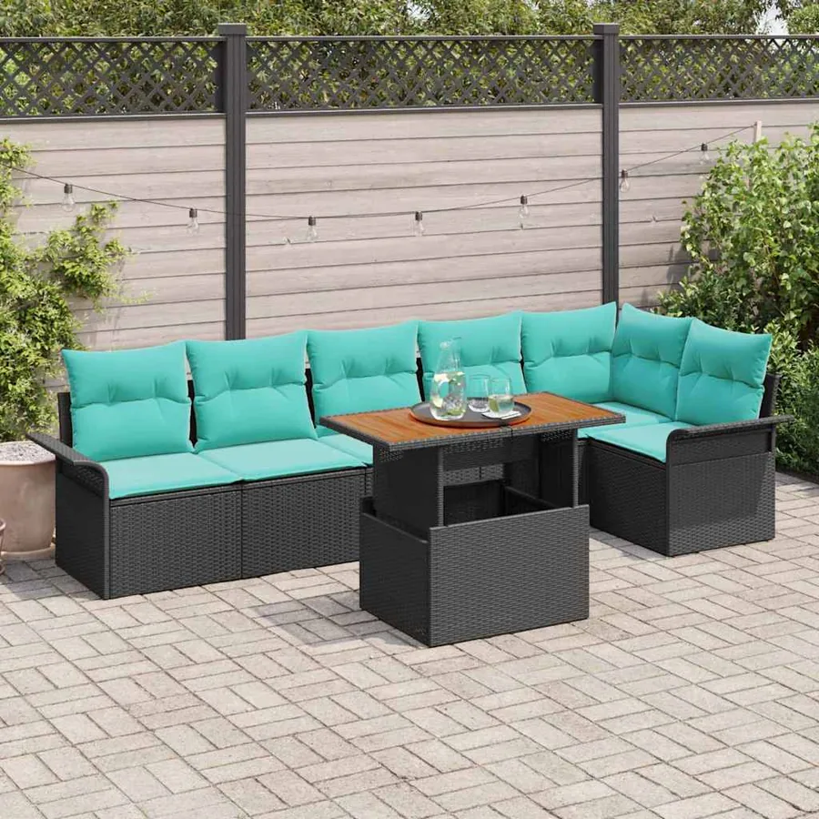 Ensemble de canapé de jardin 7 pcs Noir Poly rotin