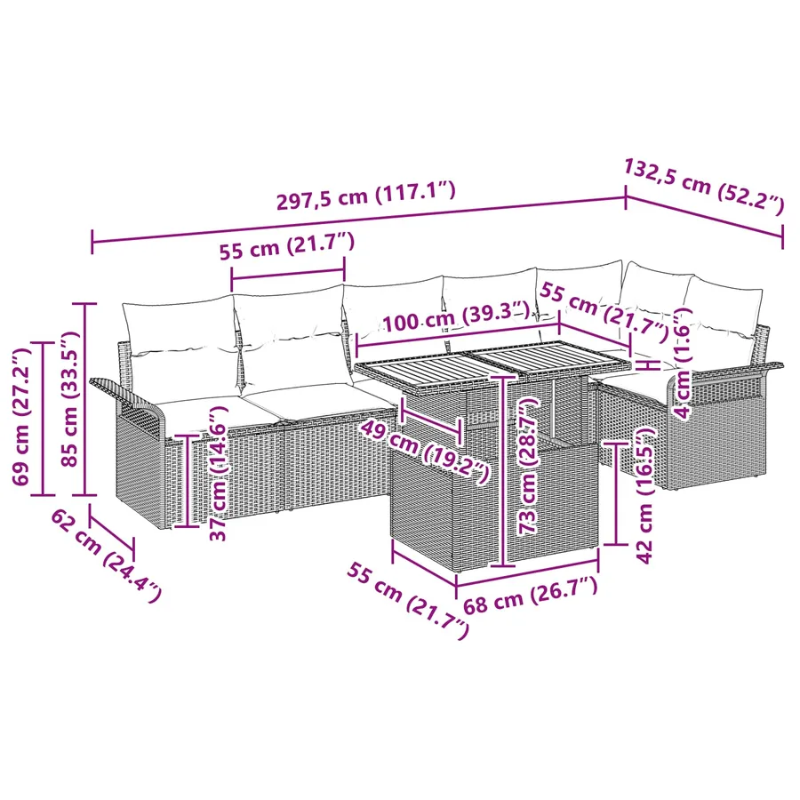 Ensemble de canapé de jardin 7 pcs Noir Poly rotin - 15