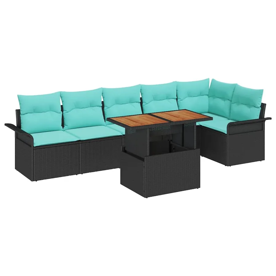 Ensemble de canapé de jardin 7 pcs Noir Poly rotin - 2