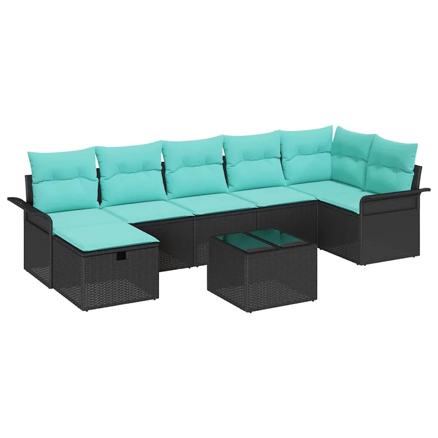 Ensemble de canapé de jardin avec coussin 8 pcs Noir Poly rotin - 2