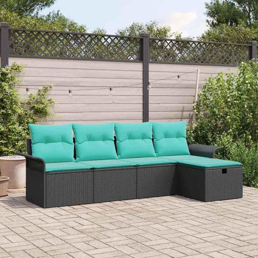 Ensemble de canapé de jardin avec coussin 5 pcs Poly rotin