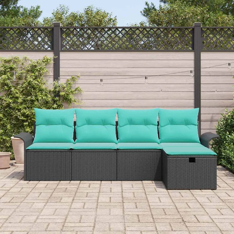 Ensemble de canapé de jardin avec coussin 5 pcs Poly rotin - 3