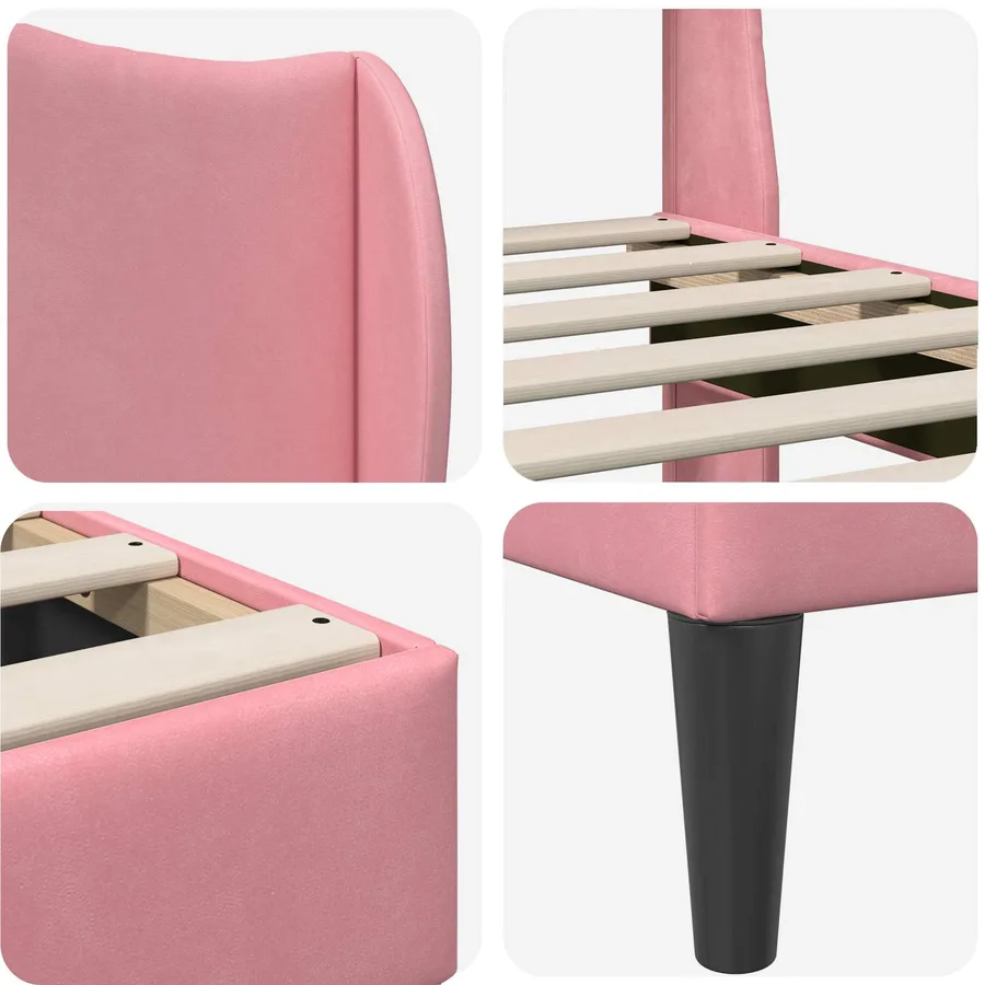 Cadre de lit avec tête de lit Rose 200 x 200 cm Velours - 7