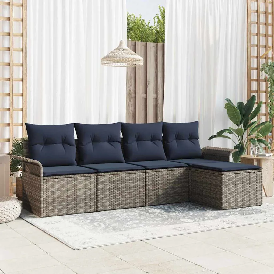 Ensemble de canapé de jardin avec stockage 5 pcs Gris polyrotin