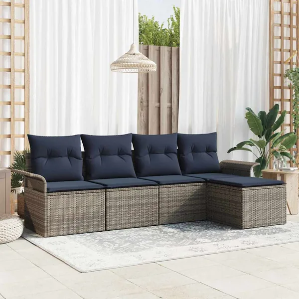 Ensemble de canapé de jardin avec stockage 5 pcs Gris polyrotin