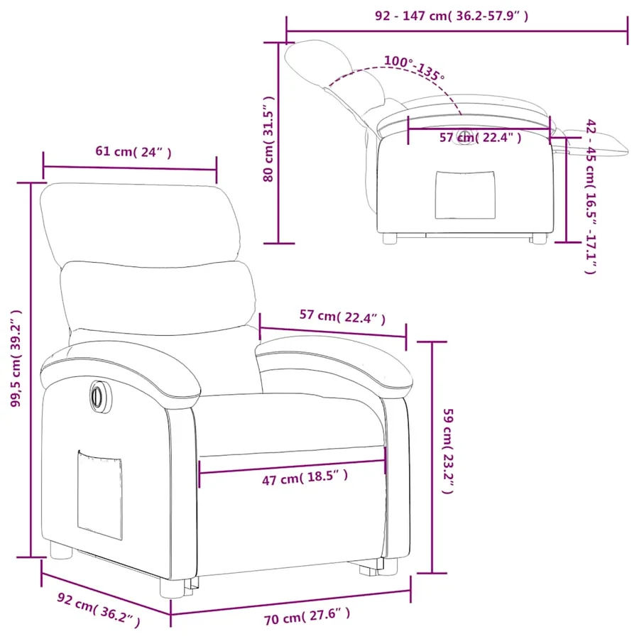 Fauteuil inclinable électrique noir tissu - 17